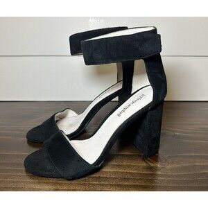 Jeffrey Campbell Lindsay Black Suede Ankle Strap Block Heel Sandals Women's 6‎